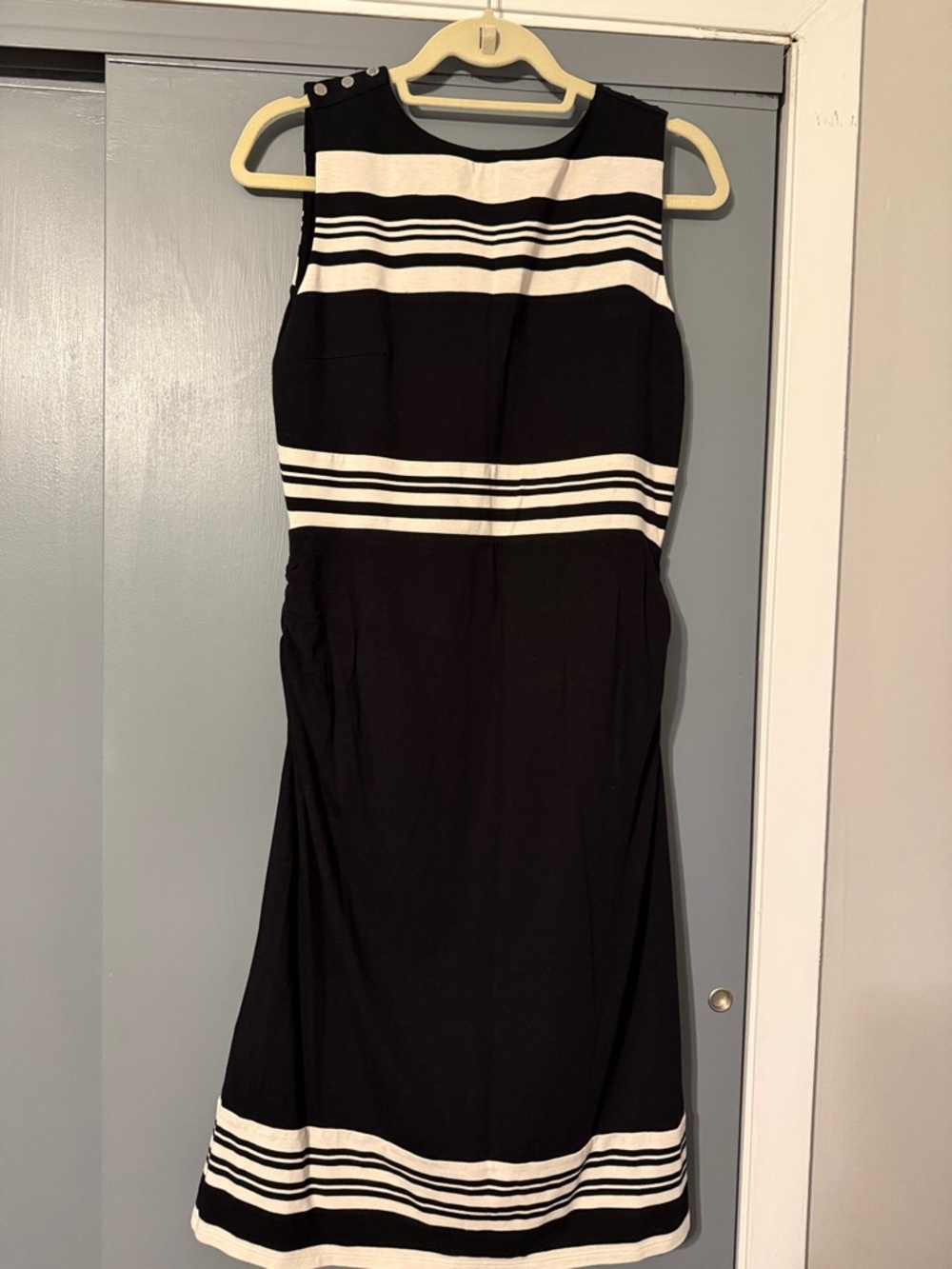 White House Black Market Black and White Striped Midi Dress